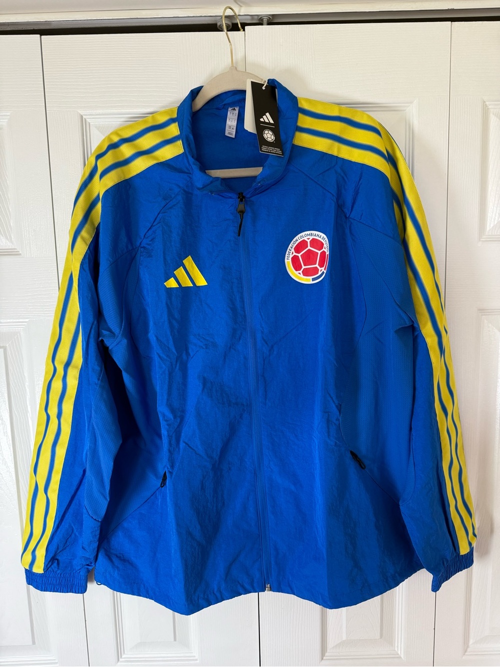 adidas Colombia Home Anthem Jacket Men Size L - JZ9058 Blue/Yellow New With Tags
